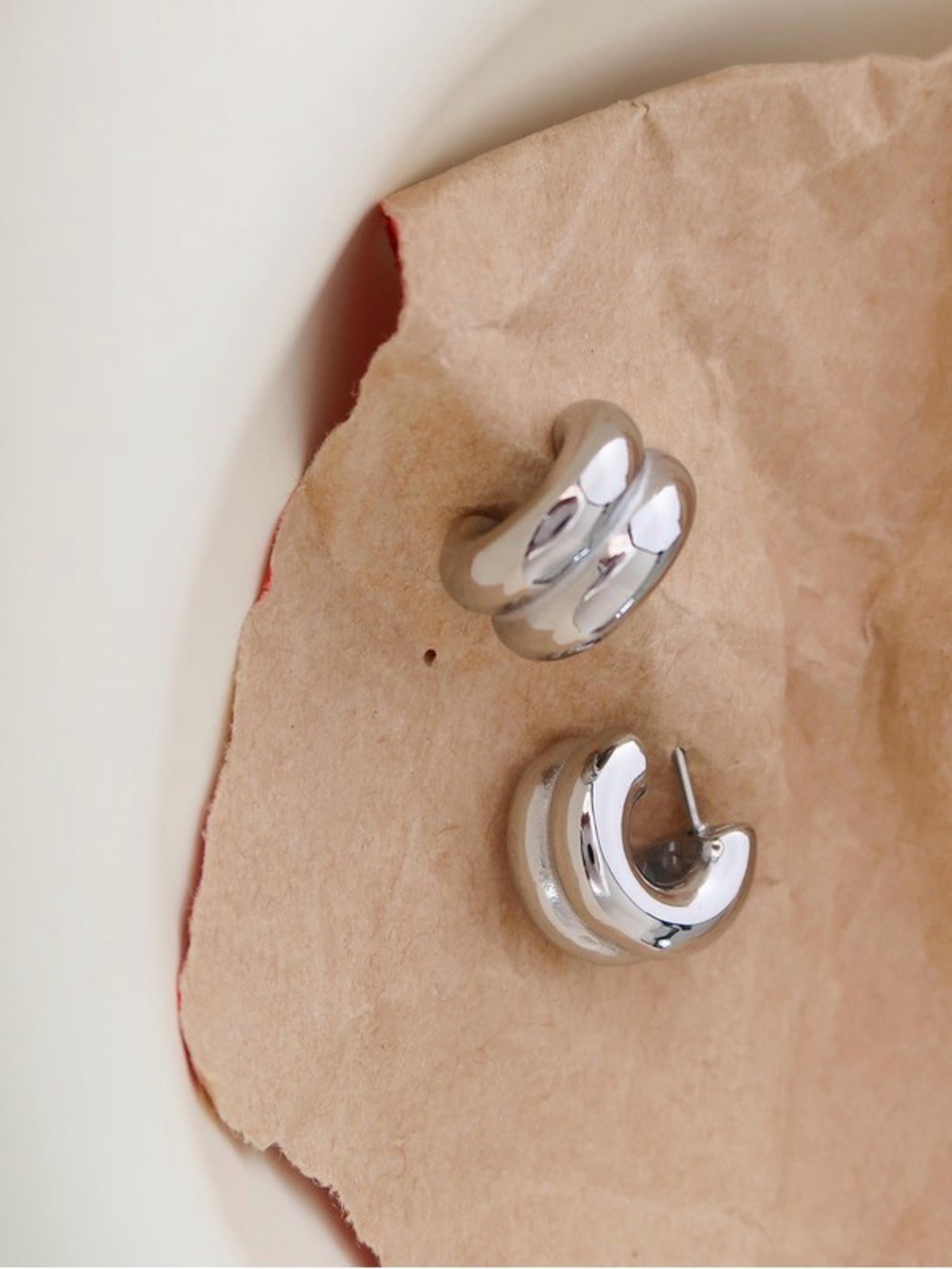 SIlver Double C Hoop Earrings (9727) - Picture 3 of 4